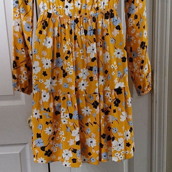 Loft Outlet  yellow floral print drawstring waist midi dress Sz S NWOT - Picture 6 of 8